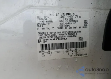 2015 Ford Edge Sport from USA, damaged, VIN 2FMTK4AP5FBB20406